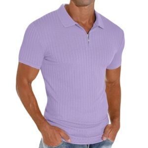 ASKDEER Purple Lavender Slim Fit Zip Polo Shirt